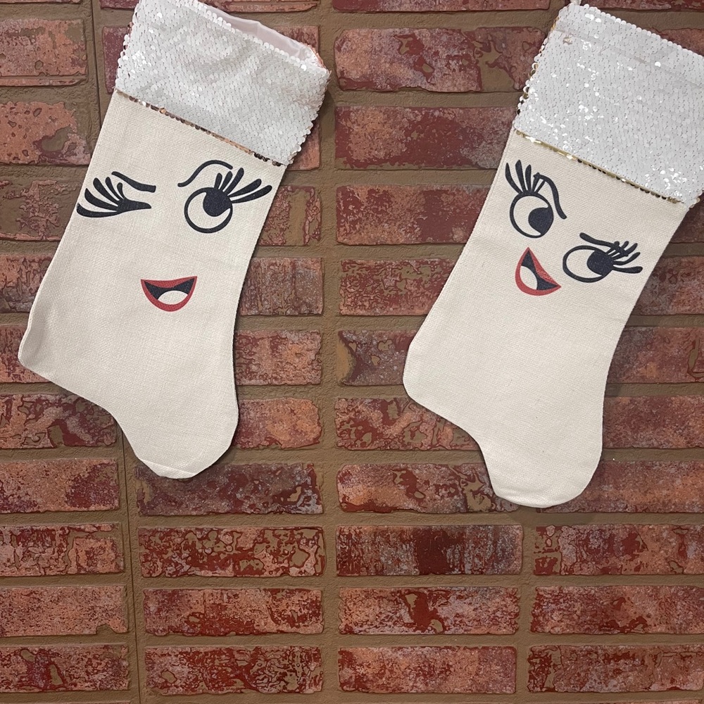 Eyelash Lash Winking Face Christmas Stocking Gold - Picture 2 of 5